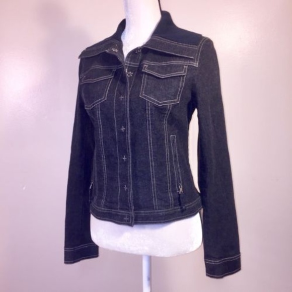 Tahari Jackets & Blazers - Tahari Denim Jean Jacket Black Coat S Snap